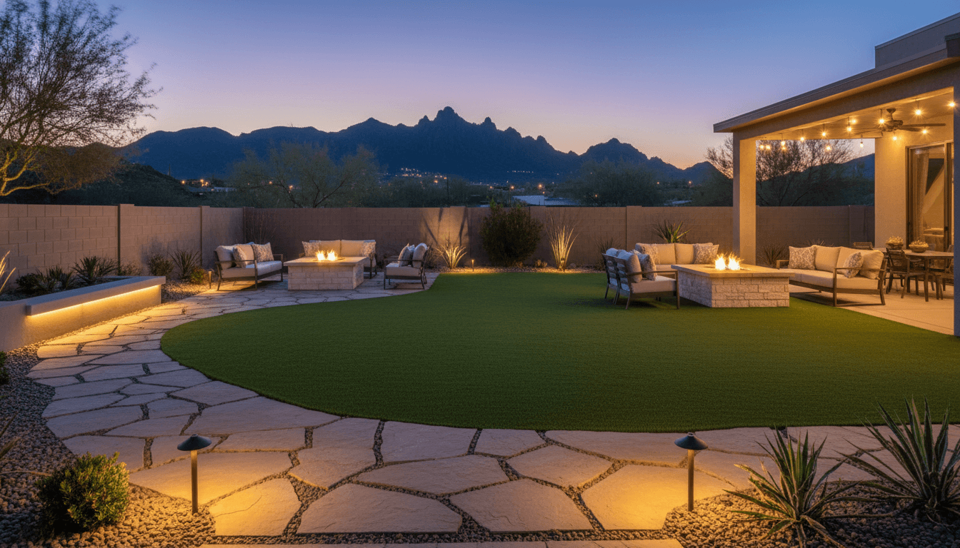Beautiful Arizona backyard at evening